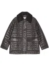 Ganni Shiny Black Quilted Midi Jacket With Pointed Collar In Black