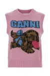 Ganni Womens Chalk Pink Puppy Round-neck Wool-blend Vest In Pink