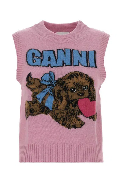 Ganni Pink Wool Blend Vest In Purple