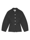 Ganni Womens Faux-crystal Buttons Puff-sleeve Scuba Blazer Phantom In Black