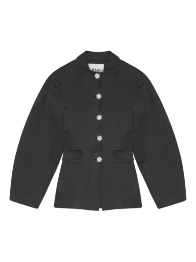 GANNI GANNI STRUCTURED BLACK BLAZER WITH JEWEL BUTTONS