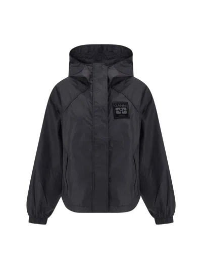 Ganni Recycled Nylon Jacket In Black