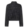 Ganni Animal Motif Denim Cropped Jacket In Black