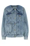 Ganni Blue Oversized Crinkle Denim Jacket In Blue
