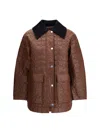Ganni Quilted Coat With Contrasting Collar In Brown