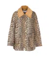Ganni Leopard Printed Canvas Midi Puffer Jackets Brown In Brown