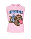 Ganni Puppy Wool-blend Crewneck Vest In Pink