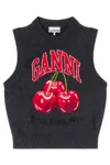 Ganni Sleeveless Intarsia Knit Crew Neck Top In Multi