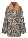 Ganni Leopard Printed Canvas Midi Puffer Jackets Brown In Brown