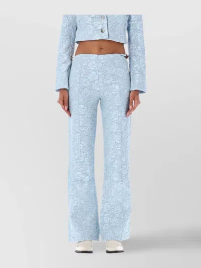 Ganni Jacquard Beaded Flared Leg Trousers In Blue