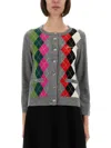 Ganni Womens Paloma Melange Rhombus-print Round-neck Wool And Cashmere Cardigan