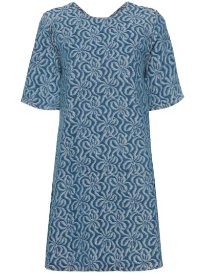 Ganni Jacquard Denim Mini Dress Blue