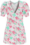 Ganni 3d Jacquard Button Down Mini Dress In Sugar Plum (pink)