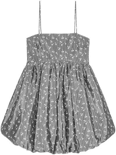 Ganni Floral Jacquard Striped Mini Dress In Smoked Pearl