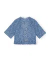 Ganni Tie-detailed Jacquard-denim Peplum Top In Blue