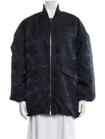 Pre-owned Ganni Jacquard Patterned Bomber Jacket In Blue