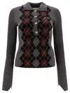 Ganni Slim-fit Knitted Polo Shirt With Check Pattern In Gray