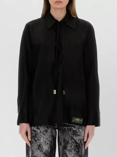Ganni Jacquard Satin Shirt Collared Neck Floral In Black