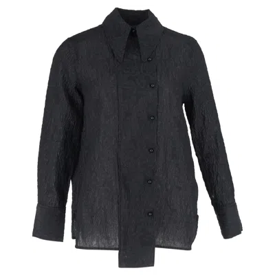 Ganni Jacquard Wide Placket Shirt In Black Polyester