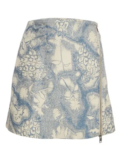 Pre-owned Ganni Jacquard Zip Mini Skirt In Neutral