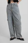 Ganni Light Stripe Denim Carpenter Jeans In Gray