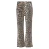 Ganni Leopard Print Cropped Jeans With Flared Hem In Brown