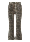 Ganni Leopard Print Cropped Jeans With Flared Hem In Brown