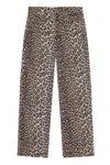 Ganni Leopard Print Barrel Jeans In Marrone Marroni