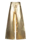 Ganni Gold Five Pockets Wide Jeans In Laminated Fabric Woman In Grey