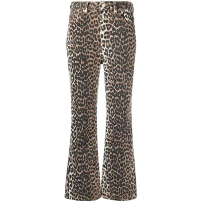 Ganni Leopard Print Cropped Jeans In Multi