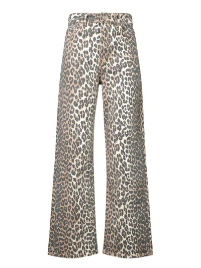 Ganni Leopard Print Flared Jeans In Brown