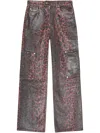Ganni Red Foil Denim Andi Cargo Jeans In Red