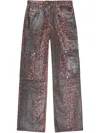 Ganni Red Foil Denim Andi Cargo Jeans In Red