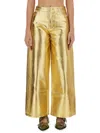 Ganni Gold Five Pockets Wide Jeans In Laminated Fabric Woman In Gold