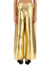 Ganni Gold Five Pockets Wide Jeans In Laminated Fabric Woman In Gold