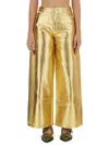 Ganni Gold Five Pockets Wide Jeans In Laminated Fabric Woman In Gold