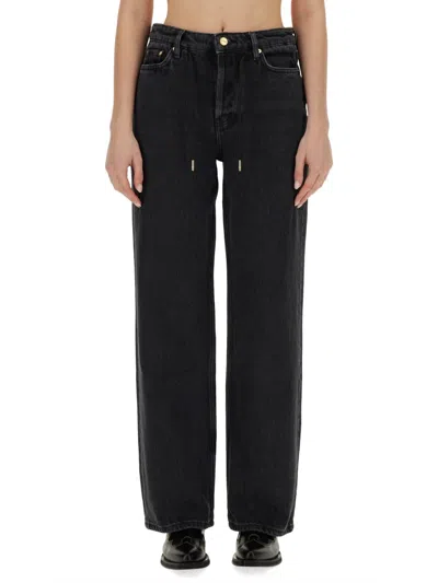 Ganni Jeans With Drawstring In Nero