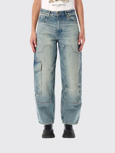 Ganni Low-rise Barrel-leg Cargo Jeans In Blue