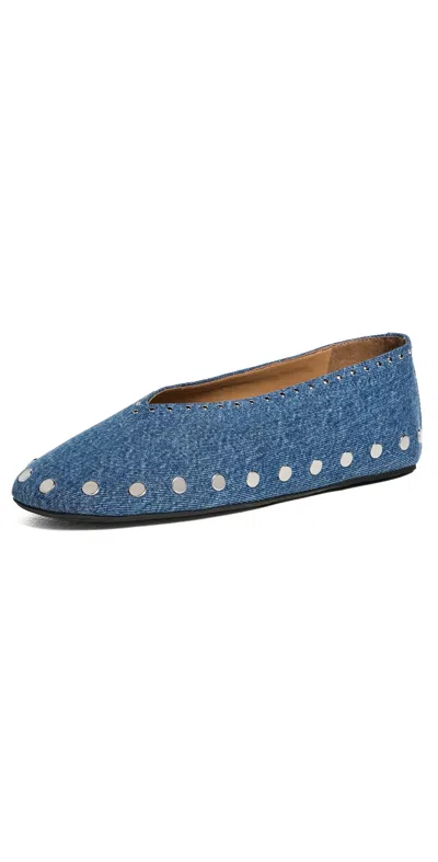 Ganni Jenny Studded Round Toe Ballerina Slippers In Blue
