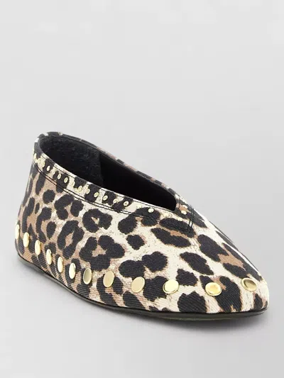 Ganni Leopard-print Stud-embellished Ballet Flats In Animal Print