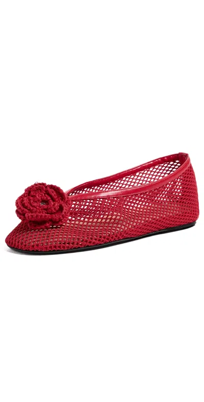 Ganni Jenny Flower Mesh Ballerinas Synthetic Design In Red