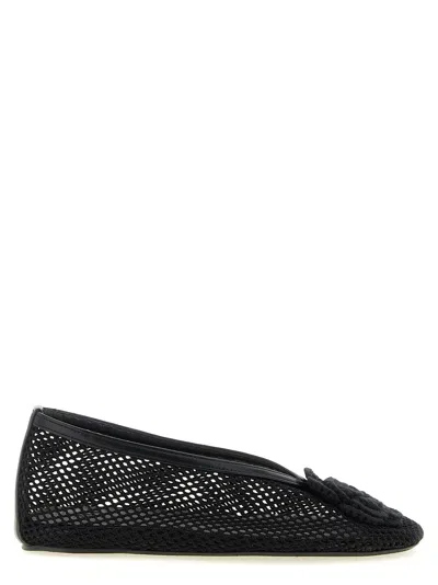 Ganni Jenny Mesh Ballet Flats Round Toe Florals In Black