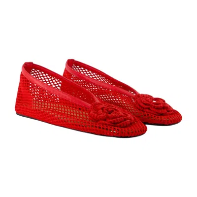 Ganni Jenny Flower Ballet Flat In Red
