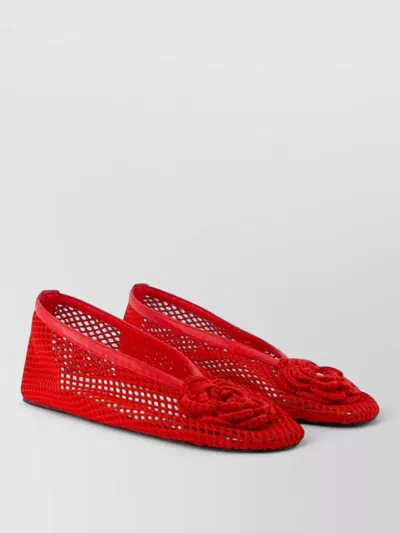 Ganni Jenny Flower Mesh Ballerinas Synthetic Design In Red