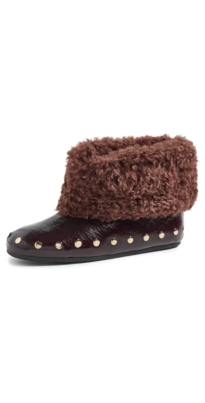 Ganni Jenny Low Deep Shine Sherpa Boots Demitasse In Red