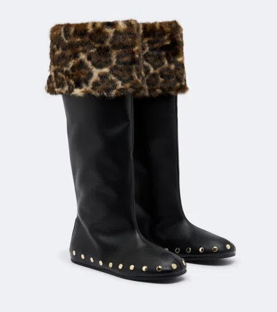 Ganni Jenny Studded Knee-high Boots In Black