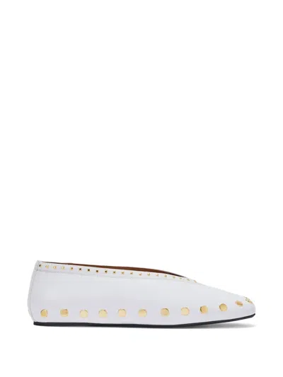 Ganni Jenny Stud-embellished Ballet Flats In White