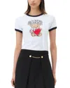 Ganni White Crewneck T-shirt With Logo Print On The Front In Bright White