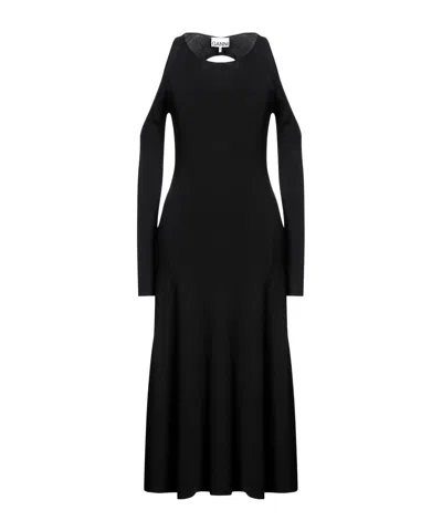 Ganni Jersey Flared Dress In Black