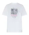 Ganni White Crewneck T-shirt With Logo Print On The Front In Cotton Woman In Bright White